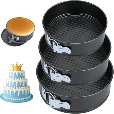 Imagen del producto de Juego de moldes desmontables, de 18 cm, 20 cm y 22 cm, con revestimiento antiadherente, para hornear pasteles