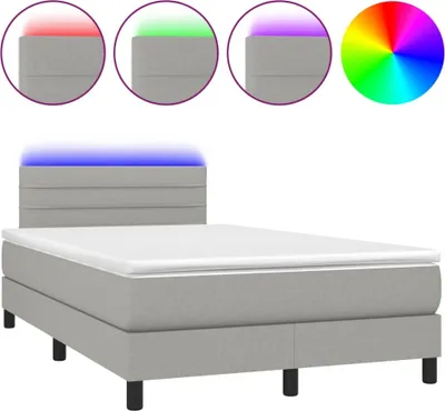 Image de vidaXL Lit boxspring avec matelas & LED gris clair 120x200 cm Tissu