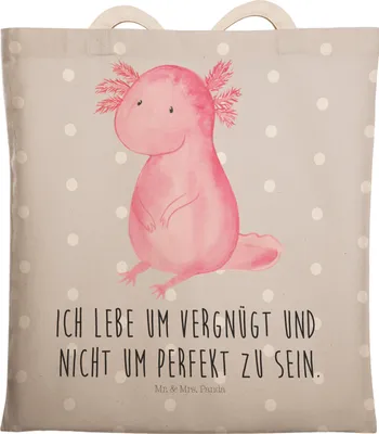 Produktbild von Mr. & Mrs. Panda Beutel Tasche Axolotl Niedlich - Grau Pastell - Geschenk, Fröhlich, Lebensweisheit, Weisheit, Freundin, Liebe, Tote Bag, Stoffbeutel, Einkaufstasche