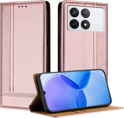 Produktbild von Handyhülle für Xiaomi Redmi K70 / K70 Pro 5G Leder Flip Klappbare Schutzhülle mit Standfunktion Pink