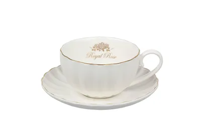 Produktbild von Royal Rose Tasse und Untertasse weiß mit Goldrand 200 ml Isabelle
