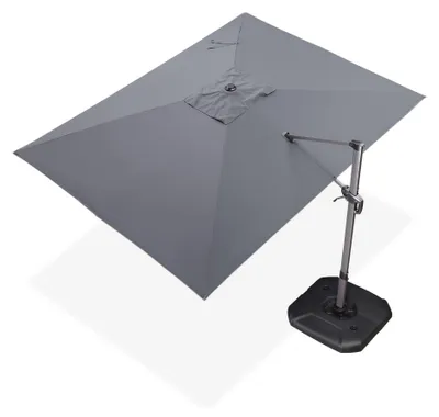 Produktbild von Rechteckiger Freiarmschirm, groß, 270 x 350 cm, 360° drehbar mit Fußpedal und Kreuzfuß für Terrasse und Balkon, Sonnenschutz, grau