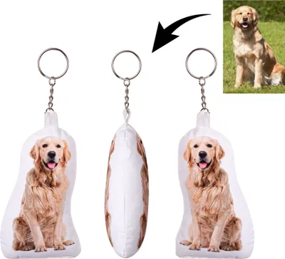 Produktbild von Personalisiertes 3D Haustier Hund Katze Kissen Schlüsselanhänger FOTOGESCHENK mit eigenem Foto (10 cm) Foto-Kissen Bedrucken (mit Füllung) 3D Tierkissen [091]