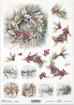 Immagine prodotto di ITD carta di riso decoupage tecnica artigianale tovagliolo di carta-R2435 ghirlanda di Natale villaggio invernale
