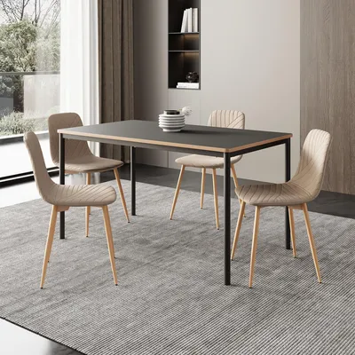 Zdjęcie produktu dla Zestaw jadalniany 'Lindesberg' 5-częściowy stół z 4 krzesłami 140 x 80 cm prostokątny blat szary/jasnobrązowy