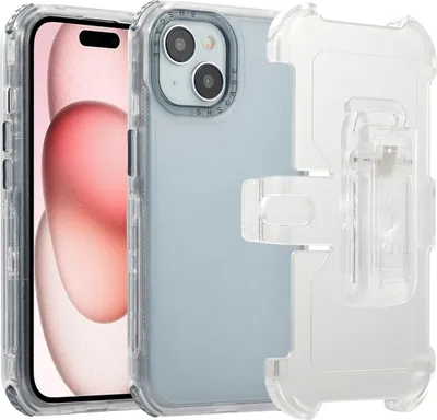 Produktbild von Für iPhone 15 Frosted PC+TPU Telefongehäuse mit Back Clip (Transparent Blue)