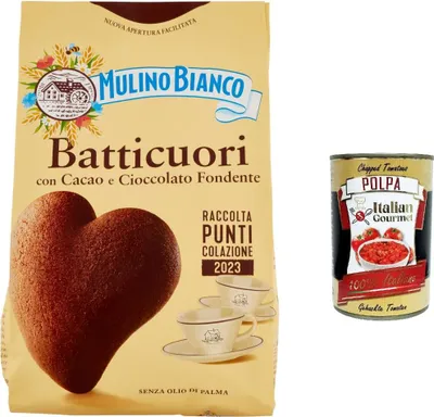 Produktbild von 6x Mulino Bianco Batticuori Cocoa Shortbread Kekse mit Kakao, 350g + Italian gourmet polpa 400g