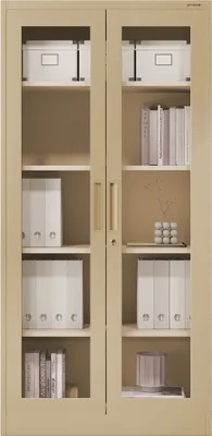 Image de Jan Nowak Armoire à dossiers Armoire à médicaments Armoire de bureau Armoire à portes battantes Vitrine en verre 4 étagères Acier Verrouillable 185 cm x 90 cm x 40 cm Couleur : Beige