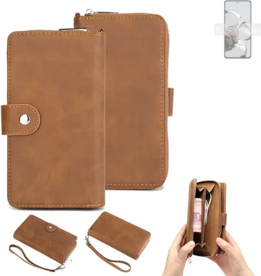 Produktbild von K-S-Trade Handyhülle Schutzhülle kompatibel mit Xiaomi 12T Pro & Portemonnee Tasche Handytasche Case Etui Geldbörse Wallet braun (1x)