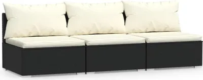 Obrázok produktu pre vidaXL 3-miestna pohovka s vankúšom Black Poly Rattan