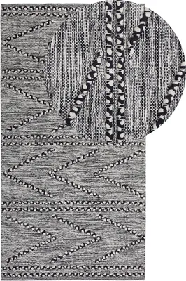 Produktbild von BELIANI Teppich Schwarz Weiß Baumwolle 80 x 150 cm Kurzflor Zick Zack Muster Rechteckig
