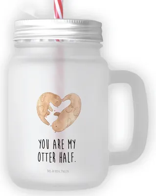 Produktbild von Mr. & Mrs. Panda Glas Otter Herz - Transparent - Geschenk, Cocktailglas, Liebe, Mit Henkel, Trinkglas Strohhalm, Becher Deckel, Mason Jar