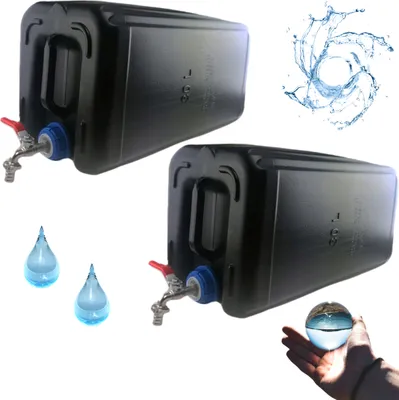 Produktbild von Wasserkanister 30l aus Kunststoff Schwarz Set 2 Stück, Wasserbehälter mit Hahn Campingkanister Trinkwasserkanister für Haus Garten Auto Camping, Griff