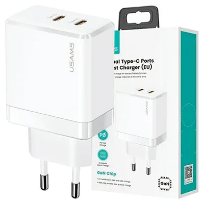 Image de Usams Ład. Siec. 2Xusb-C T54 Gan 40W(Only Head) Pd Fast Charging Biały/White Cc172Tc02 (Us-Cc172)