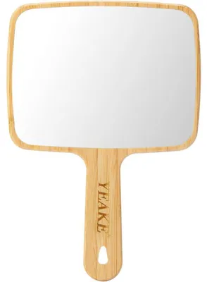 Image de Miroir de poche en bambou avec poignée, unilatéral, portable, 17,5 cm de largeur x 25,1 cm de longueur