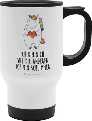Produktbild von Mr. & Mrs. Panda Kaffeebecher To Go Einhorn Herz - Weiß - Geschenk, Freundin, Einhörner, getränkebecher, thermosbecher, böse, Kaffee-Thermobecher, Thermobecher, Witzig