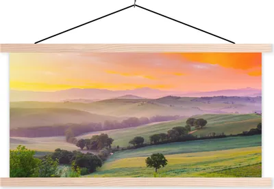 Produktbild von MuchoWow® Textilposter Toskana - Landschaft - Farbenfroh 60x30 cm mit holzfarbenen Rahmen - Dekoration