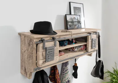 Produktbild von MASSIVMOEBEL24 Wandgarderobe Mango 115x30x45 whitewash lackiert RAILWAY #359
