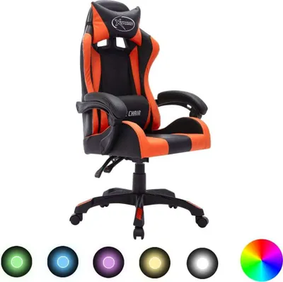 Produktbild von The Living Store Gaming-Stuhl mit RGB LED-Leuchten Orange und Schwarz Kunstleder