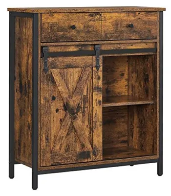 Zdjęcie produktu dla VASAGLE Komoda z przesuwanymi drzwiami vintage, czarna, brązowa 70x30x80cm