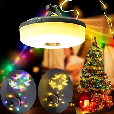 Image de Guirlande lumineuse d'extérieur pour le camping - 10 m, portable, RGB + blanc chaud, 8 modes d'éclairage, étanche, rechargeable par USB, guirlande LED, décoration de Noël