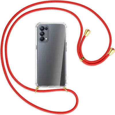 Produktbild von Handykette Backcover-Schutzhülle mit Band (Metall goldfarben) für Oppo Reno5 Pro 5G - rot