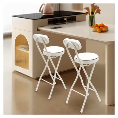 Produktbild von Barhocker Outdoor 2er-Set Klappbare Hocker mit 125 kg Tragfähigkeit, 50 mm Polsterung und Rückenlehne, rutschfeste Füße, PolyurethanOberfläche für Camping, Küche, Bar und Wohnzimmer, Weiß