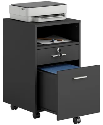 Produktbild von Bš¹roschrank aus Holz mit 2 Schubladen und offenem Fach, 39 x 40 x 65 cm, Schwarz