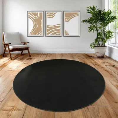 Produktbild von Schwarzer Teppich edel modern samtig weich mit elegantem uni design Größe - 160 cm Rund