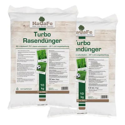 Produktbild von 20kg (2 x 10kg) HaGaFe TURBO Rasendünger, mit 30% Stickstoff, Spezialdünger, Rasen - Dünger mit 120 Tage LZW, 20kg für 1.000 m²