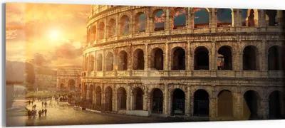 Produktbild von DEQORI Glasbild Echtglas 150x60 cm 'Colosseum im Abendlicht' Wandbild Bild modern Deko