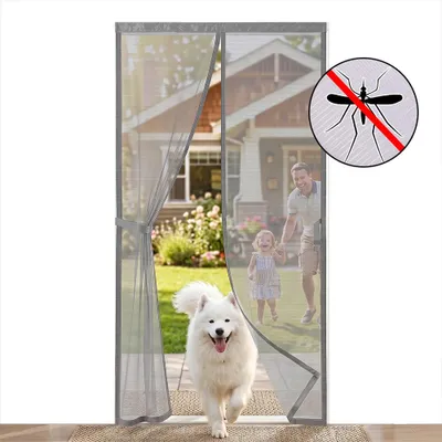 Immagine prodotto di Zanzariera per porta 92x204 cm, con chiusura magnetica, ideale per porte da balcone o terrazza. Facile da installare, non richiede forature. Extra larga, con strisce di velcro da 4 cm. Tenda anti-zanzare magnetica, colore grigio