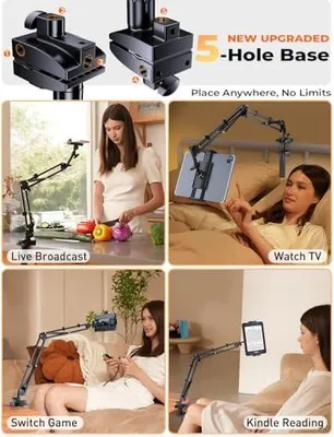 Produktbild von Tablet Halterung Bett, 360? Sockel mit Flexibler Einstellbare Lang Arm Ständer Kindle Zubehör für Tisch, Kompatibel mit iPad Pro/Handy/Switch/Galaxy Tabs, oder Anderen Geräten von 4,7-16.1 Zoll