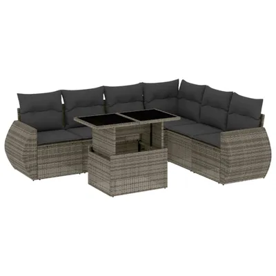 Produktbild von vidaXL 7-tlg. Garten-Sofagarnitur mit Kissen Grau Poly Rattan
