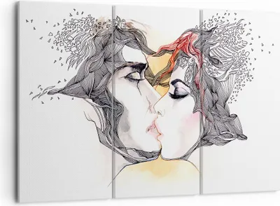 Produktbild von Bild auf Leinwand - Leinwandbild - Paar Küssen Abstraktion - 105x70cm - Wand Bild - Wanddeko - Leinwanddruck - Bilder - Kunstdruck - Wanddekoration - Leinwand bilder - Wandkunst - CE105x70-3005
