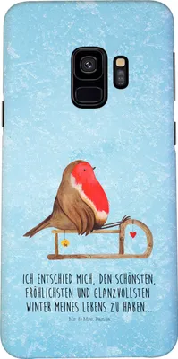 Produktbild von Mr. & Mrs. Panda Samsung Galaxy S9 Handyhülle Rotkehlchen Schlitten - Eisblau - Geschenk, Handy Schutzhülle, Cover, Weihnachten, Hülle, Vogel, Smartphone