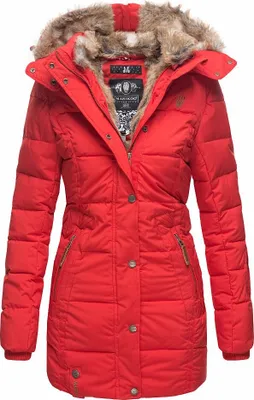 Produktbild von Marikoo Lieblingsjacke Damen Winter Steppjacke mit Kapuze Parka Wintermantel Kunstfellkragen Rot Gr. 36 - S