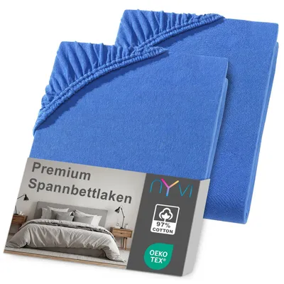 Produktbild von NYVI Spannbettlaken DreamScience Premium 180 - 200x220 cm royalblau 2er Set für Boxspringbetten bis 32 cm - Komfort Spannbetttuch, 190g/m², Einlaufschutz, Bügelfrei, mit Gummizug