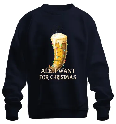 Produktbild von Ale I Want For Christmas Wikinger Trinkhorn Bier Geschenk Sweatshirt Pullover, Navy, 3XL