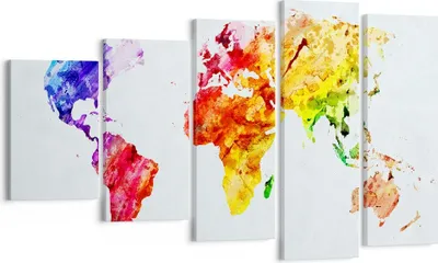 Produktbild von Bild auf Leinwand - Leinwandbild - Welt Karte Bunt Kontinente - 100x60cm - Wand Bild - Wanddeko - Leinwanddruck - Bilder - Kunstdruck - Wanddekoration - Leinwand bilder - Wandkunst - EG100x60-2799