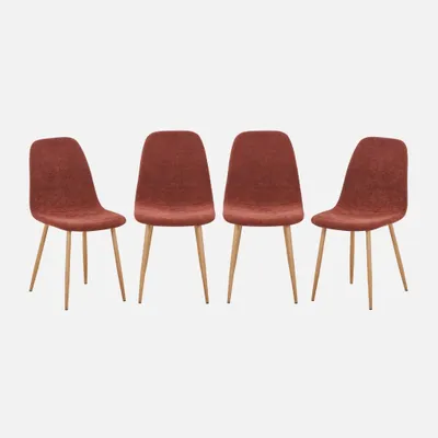 Produktbild von sweeek - 4er-Set Stühle mit Holzdekor und Stoffbezug - Rot