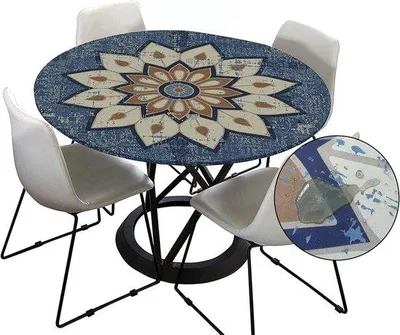 Produktbild von Rundes Wasserfestes Tischtuch - blau-grau - 180cm