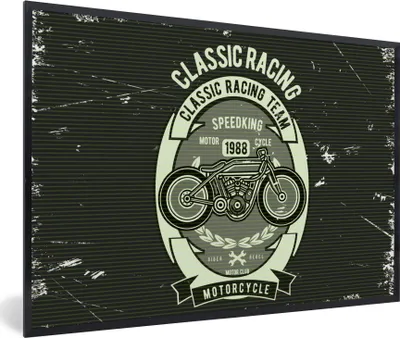 Produktbild von MuchoWow® MuchoWow® Gerahmtes Poster Motorrad - Vintage - Zeichnung 90x60 cm - Poster mit zchwarzem Bilderrahmen - Fotorahmen - Foto-Plakat