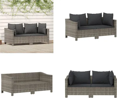 Produktbild von vidaXL 2 tlg. Garten Lounge Set mit Kissen Grau Poly Rattan - Garten Lounge Set - Garten Lounge Sets - Lounge Set - Gartenmöbel Set