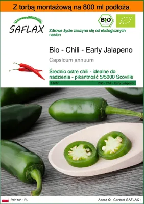 Zdjęcie produktu dla SAFLAX - Garden in the bag - Bio - Chili - Early Jalapeno - 20 Nasiona - Z podłożem uprawowym w praktycznej, samorozkładającej się torbie - Capsicum annuum