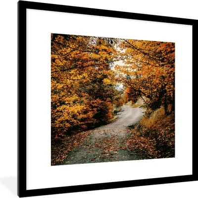 Produktbild von MuchoWow® Gerahmtes Poster Herbstwald - Weg - Laub - Ländlich 40x40 cm - Poster mit Schwarzem Bilderrahmen Wandposter Rahmen Foto Bilder - Poster - Plakat im Rahmen