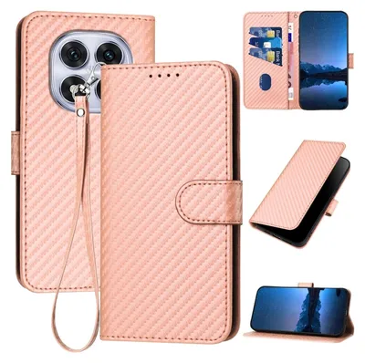 Obrázek produktu pro Pro Xiaomi Redmi Note 14 Pro 5G Pouzdro z umělé kůže s uchem, karbonové vlákno, růžové