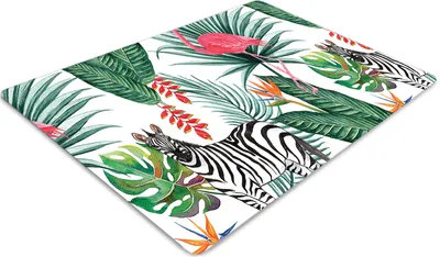 Produktbild von Stuhlunterlage Bürostuhlunterlage 120 cm x 90 cm Bodenmatte Bürostuhlunterlage - Flamingo und Zebra.