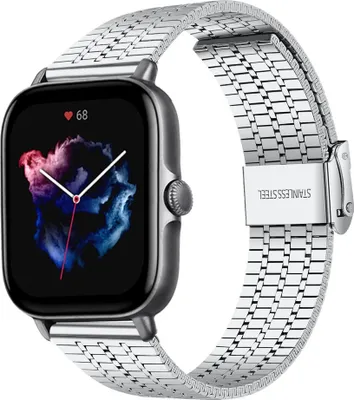 Produktbild von Strap-it Edelstahlarmband - Kompatibel mit Amazfit GTS 3 Armband Ersatzarmband Edelstahl - Verstellbarer Verschluss - Hochwertiges Material - für Smartwatch 20mm Armband Silber
