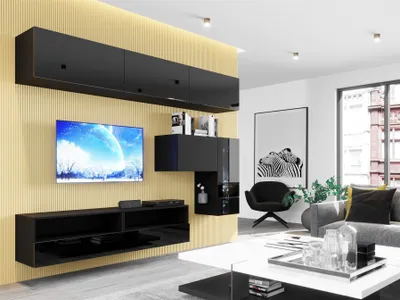 Produktbild von Mediawand Wohnwand 7 tlg - NEXI XL 33 - Schwarz Hochglanz inkl. LED